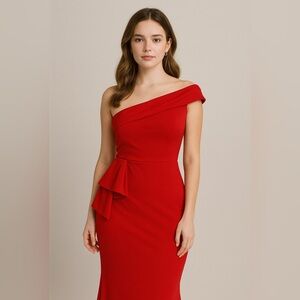 Holiday Red One-Shoulder Evening Gown – Elegant Formal Dress